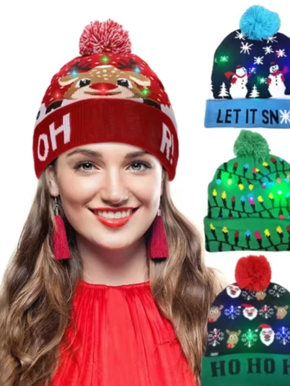 LED Christmas Hat Sweater Knitted Beanie Light Up Knitted Hat Christmas (Unisex)